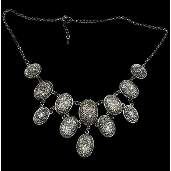 Glam Goth Sparkly Pave Silver Tone Rhinestone Bib Necklace - Picture 1 of 6